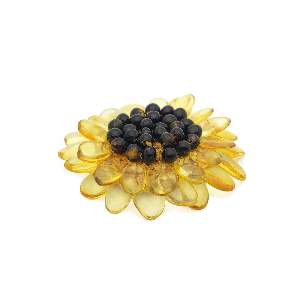 Брошь "Подсолнух" янтарь