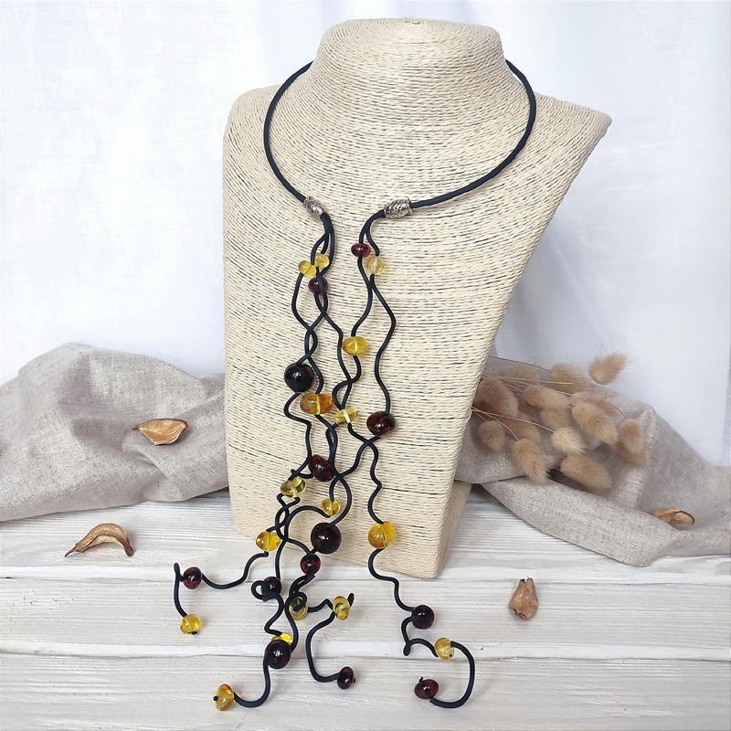 Колье "Водопад" Янтарь