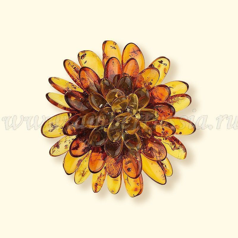 Брошь "Цветок" янтарь