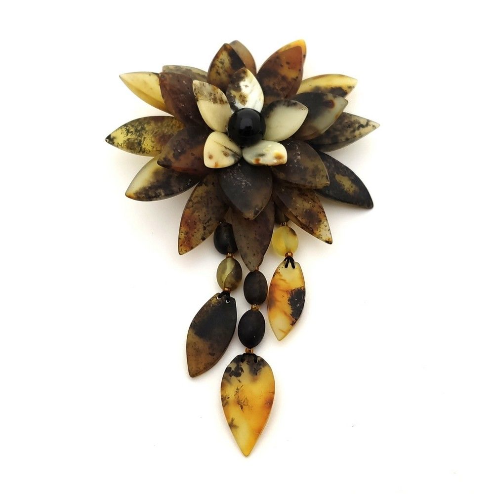 Брошь "Лотос" янтарь