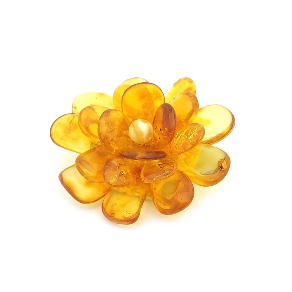Брошь "Хризантема" янтарь