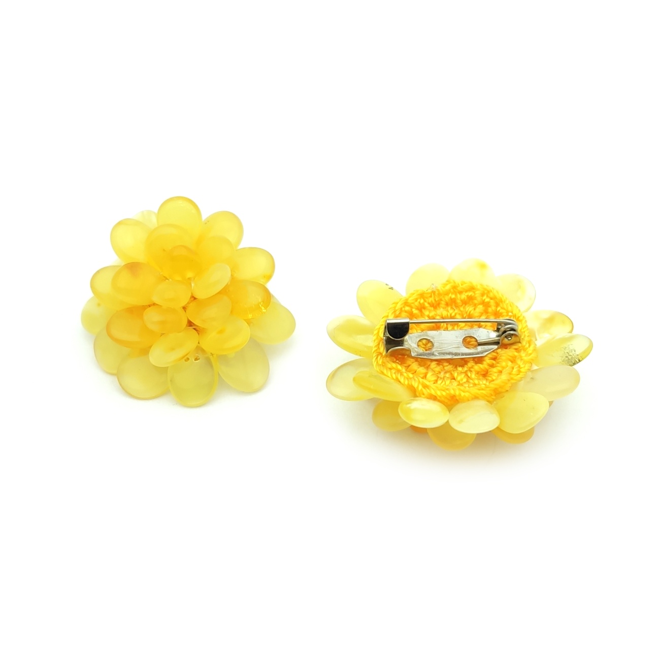 Брошь "Хризантема" янтарь