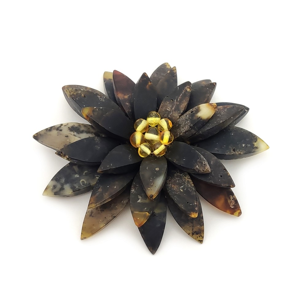 Брошь "Лотос" янтарь