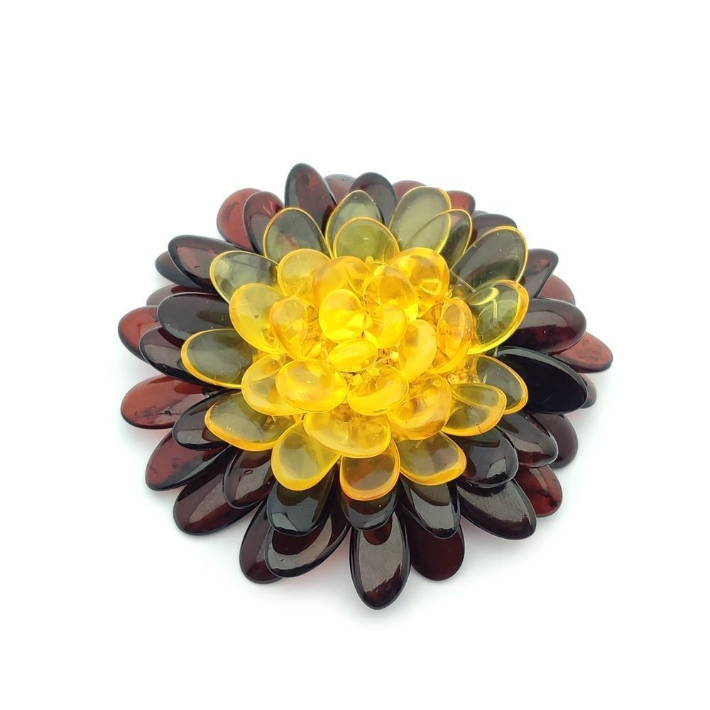 Брошь "Хризантема" янтарь