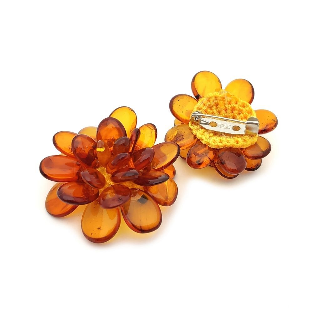 Брошь "Хризантема" янтарь