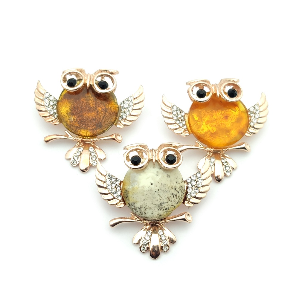 Брошь "Филин" янтарь