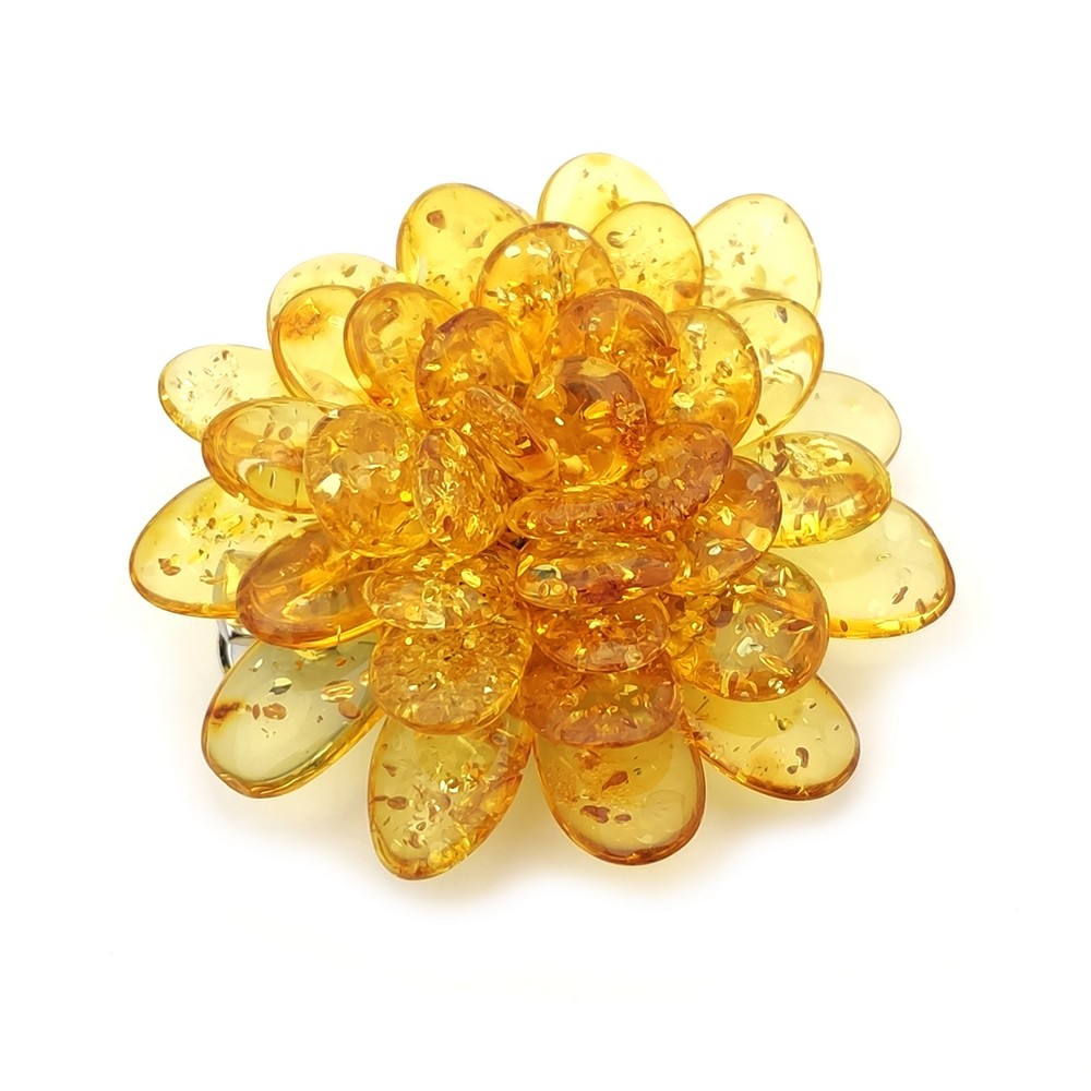 Брошь-зажим "Цветок" янтарь
