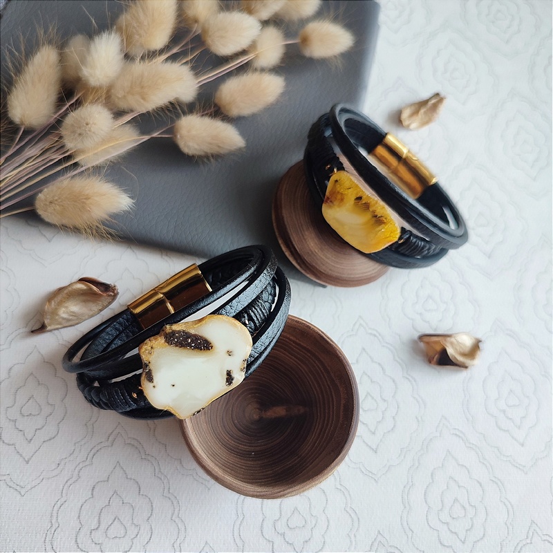 Браслет на кож.  рем.,Янтарь 3041419888 (5)