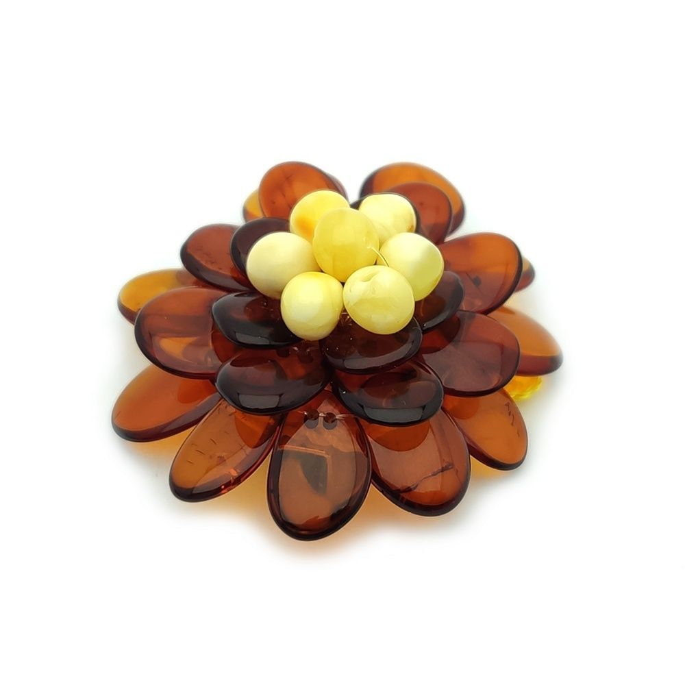 Брошь "Хризантема" Янтарь