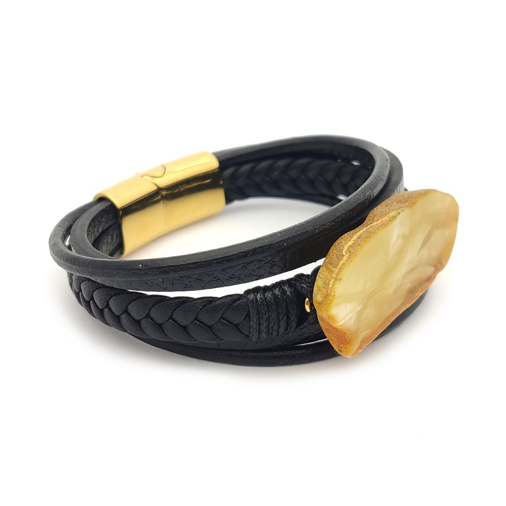 Браслет на кож.  рем.,Янтарь 3041419888