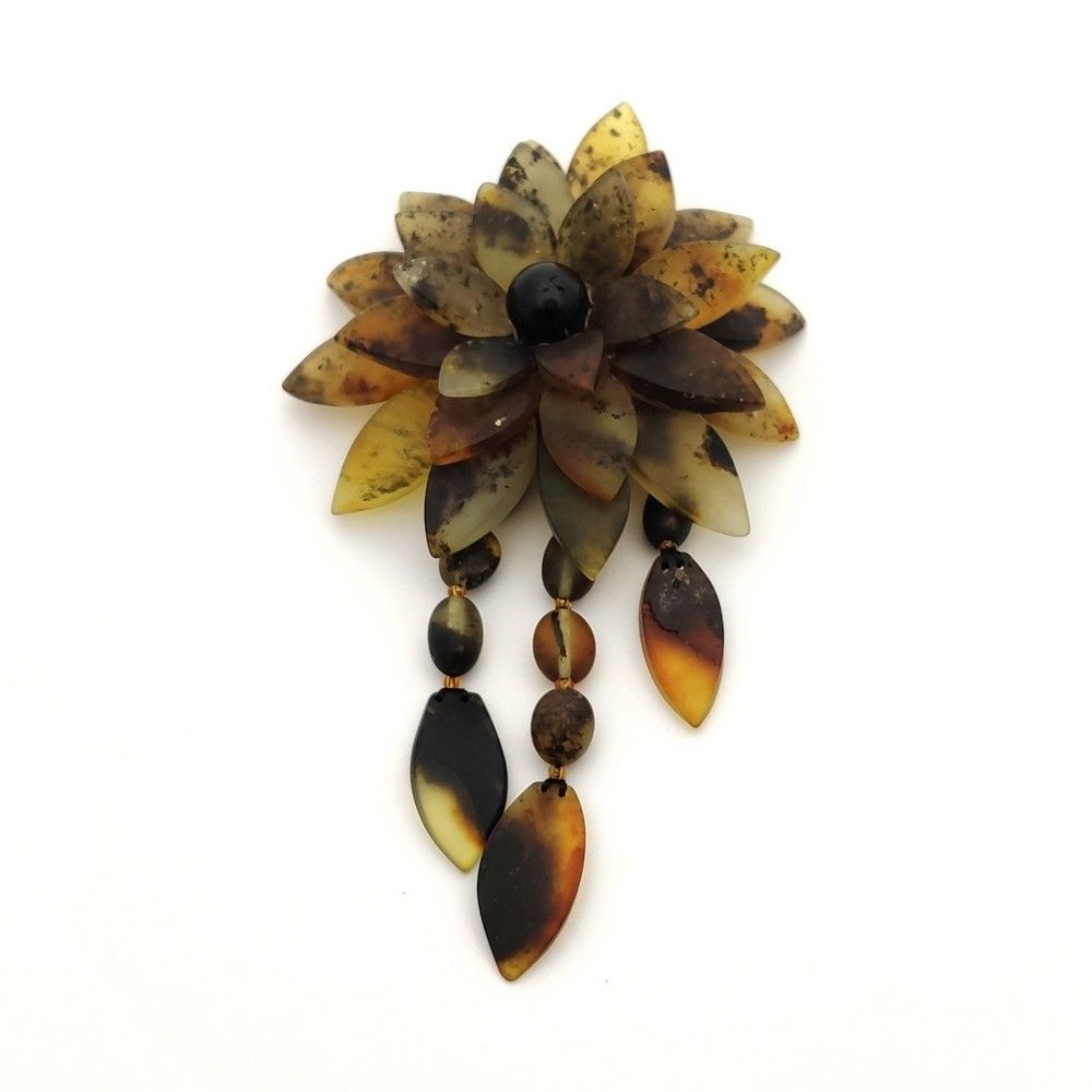 Брошь "Лотос" янтарь