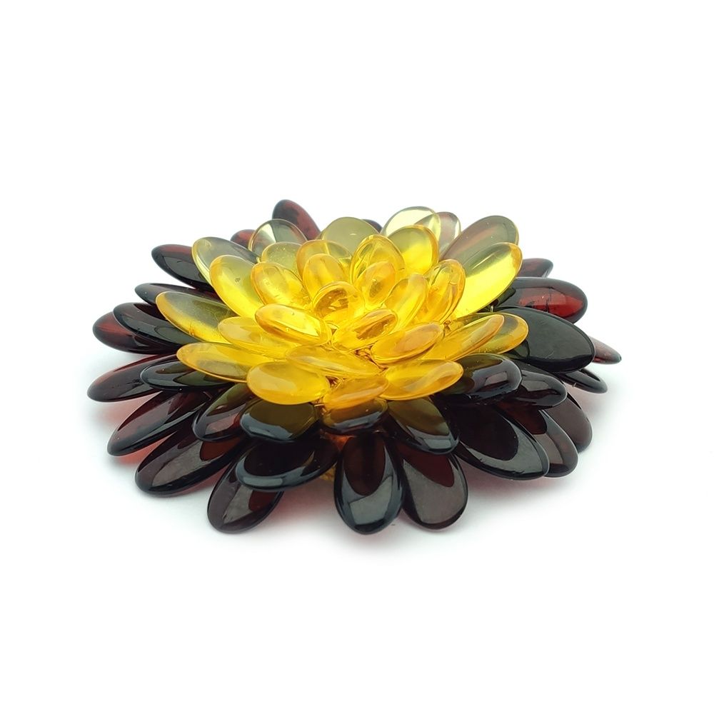 Брошь "Хризантема" янтарь