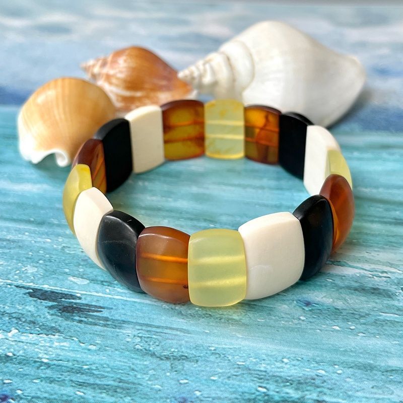 Браслет "Пластина" янтарь, мамонт