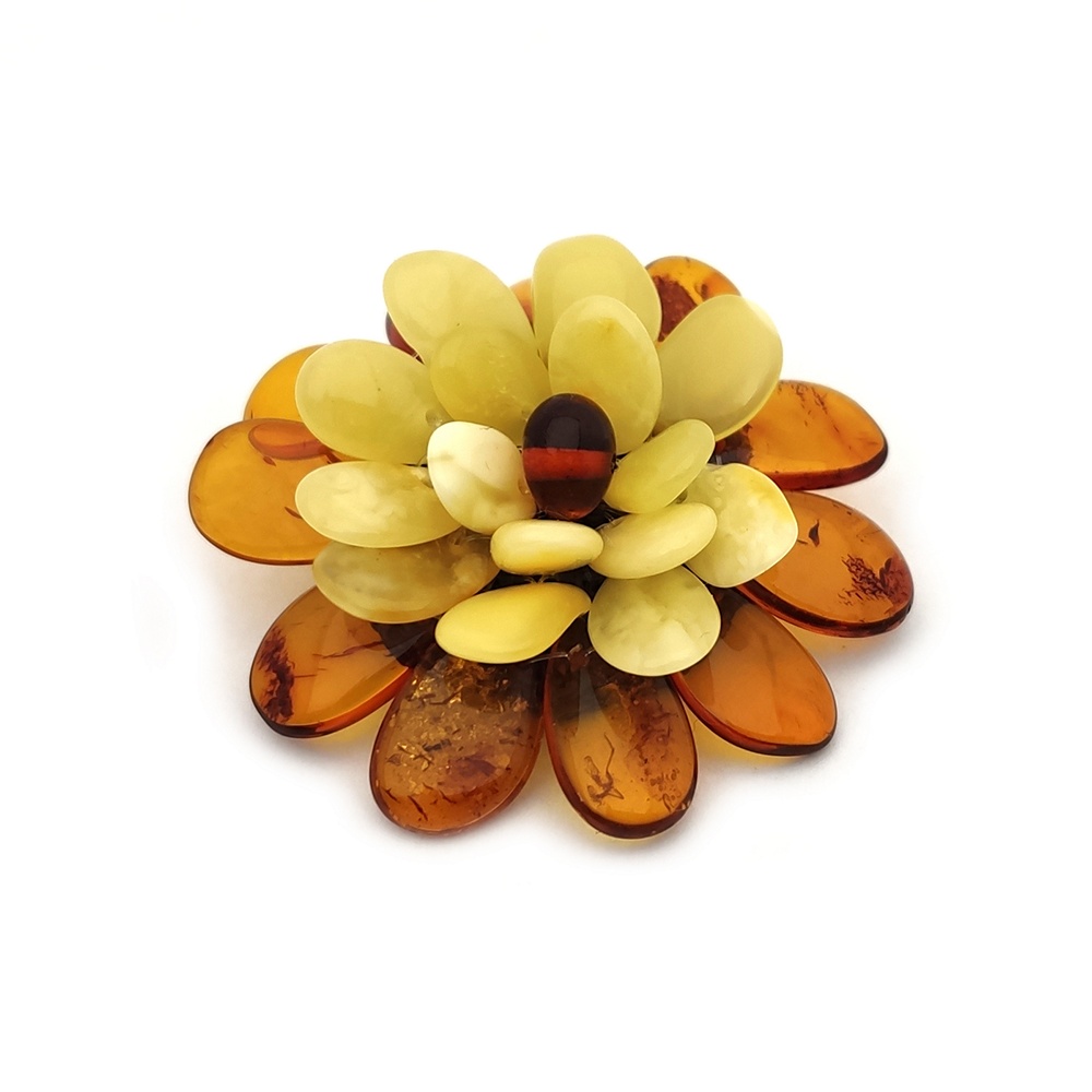 Брошь "Хризантема" янтарь