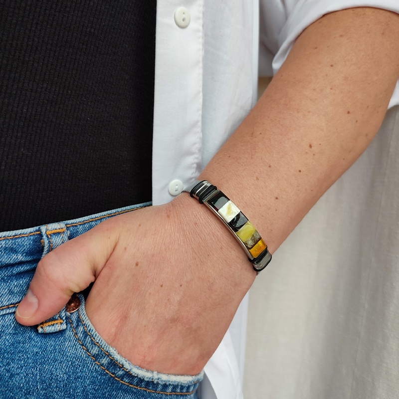 Браслет на метал. ремешке, янтарь 3501519863 (3)