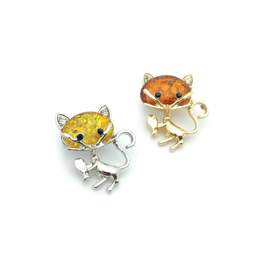 Брошь " Котик 2" янтарь