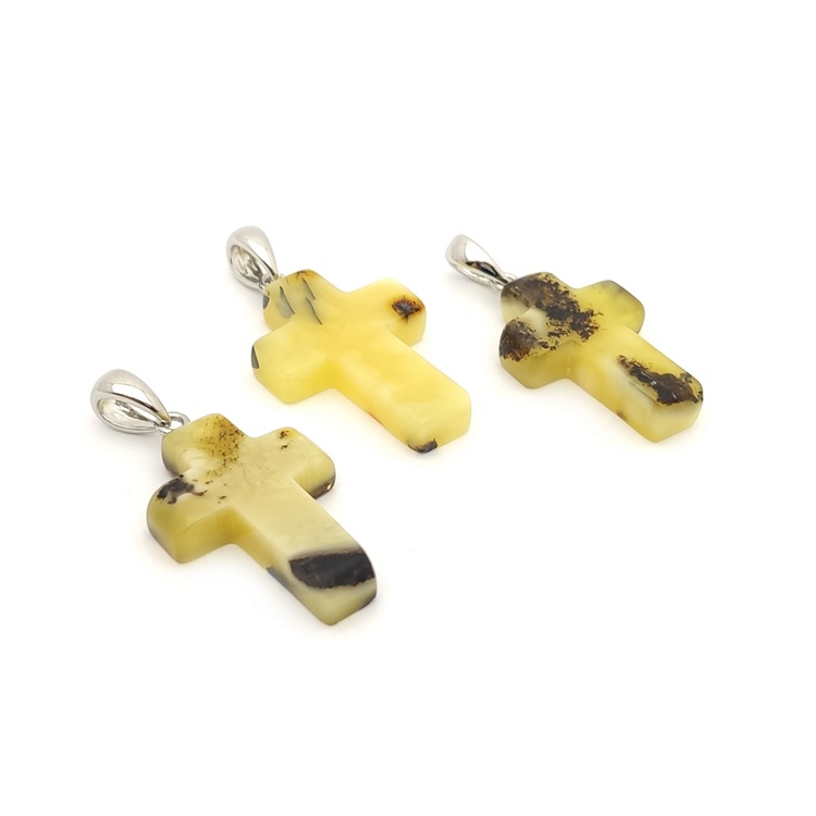 Крестик Янтарь, Посеребрение 43130405100 (2)