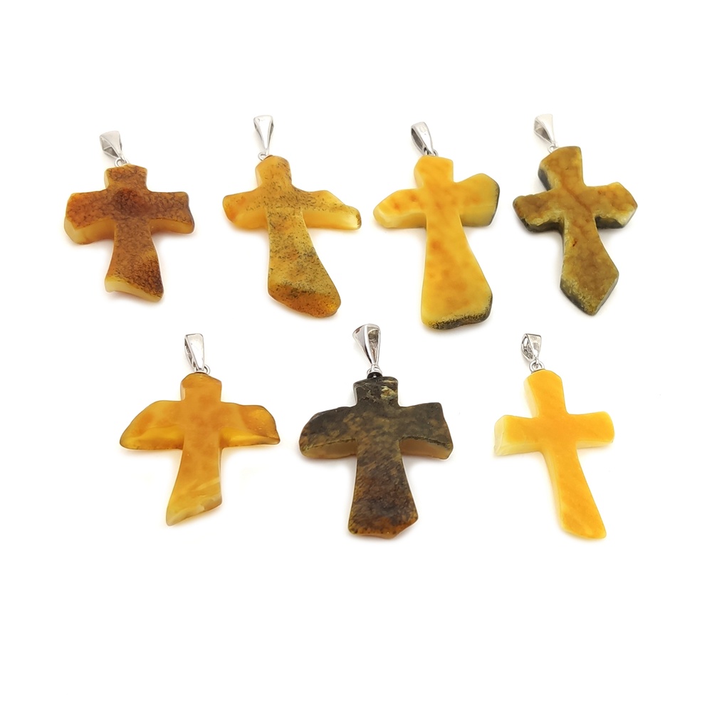 Крестик Янтарь Посеребрение