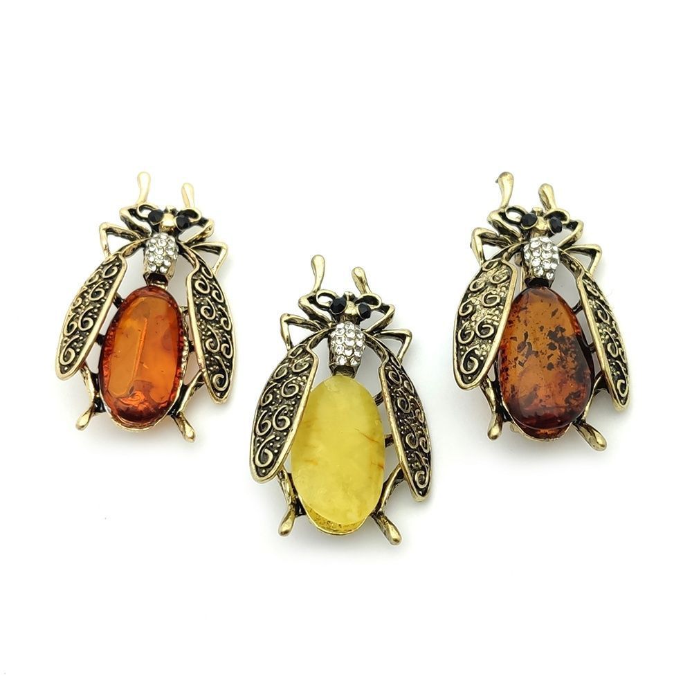 Брошь "Оса" янтарь