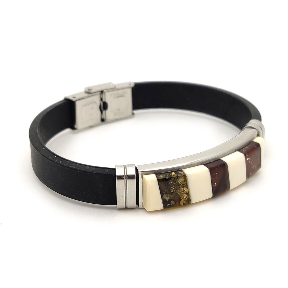 Браслет на кауч.ремешке янтарь,мамонт