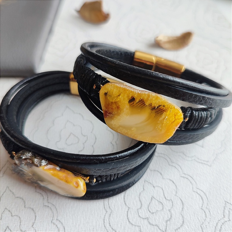 Браслет на кож.  рем.,Янтарь 3041419888 (7)