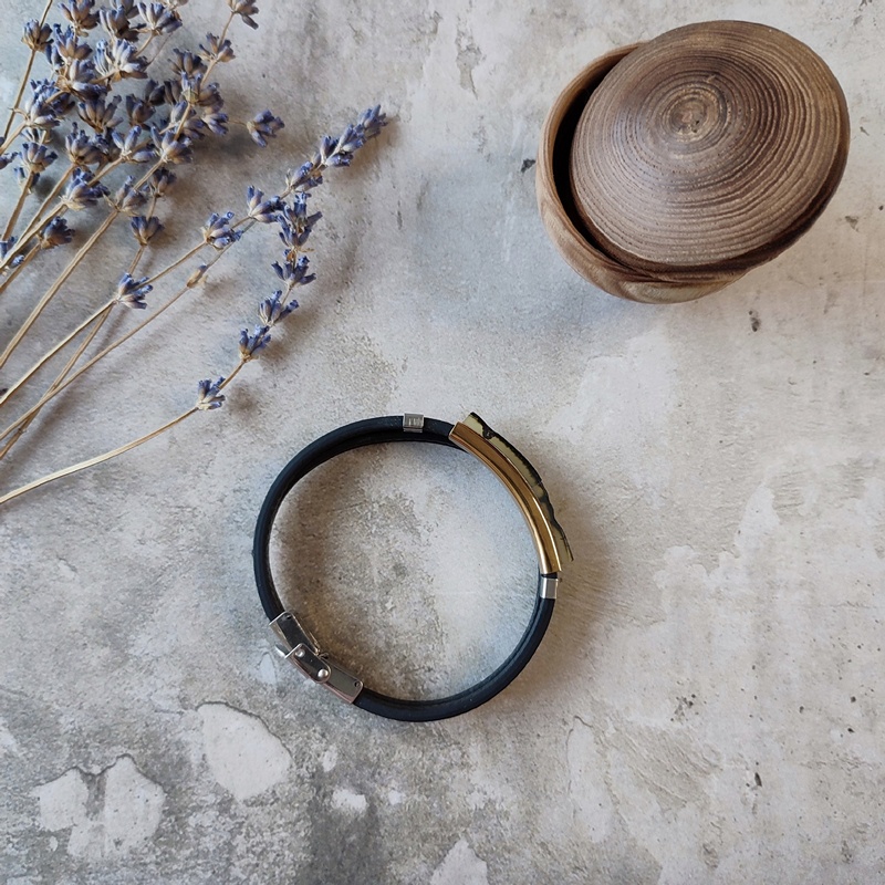 Браслет на кож.ремешке, янтарь 3111409862 (2)