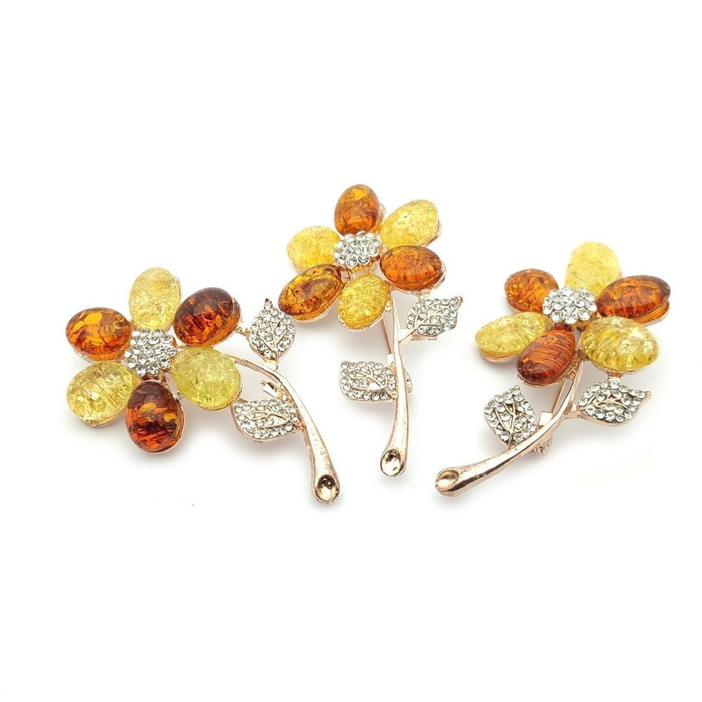 Брошь "Цветок" янтарь