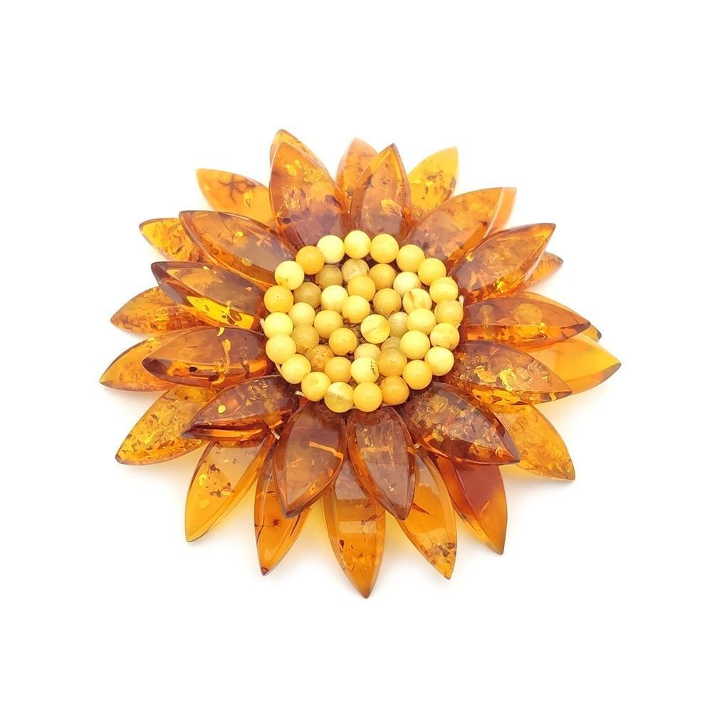 Брошь "Хризантема" янтарь