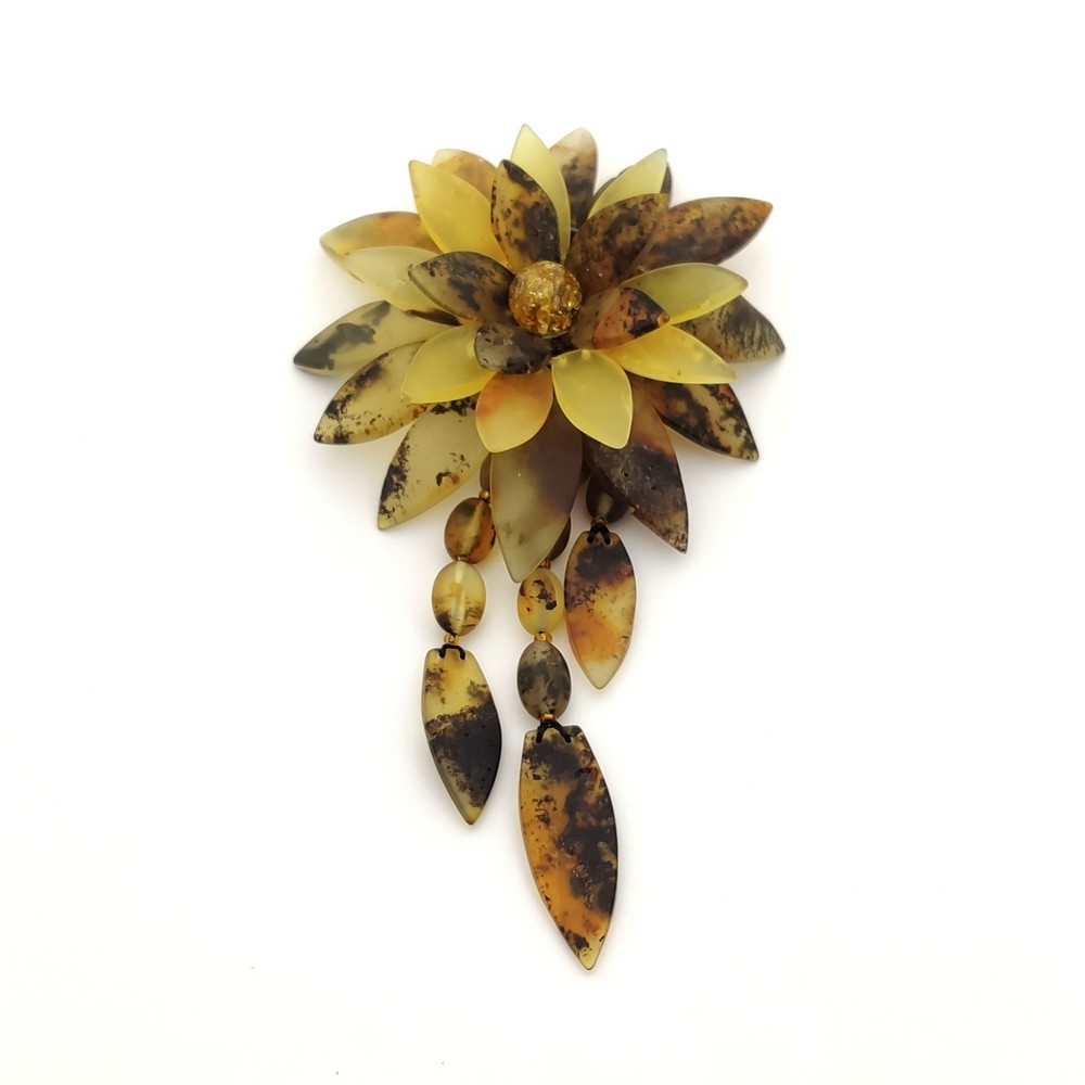 Брошь "Лотос" янтарь