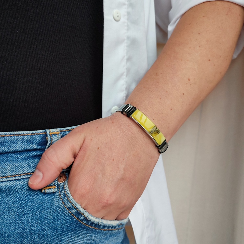 Браслет на метал. ремешке, янтарь 3301519863 (3)