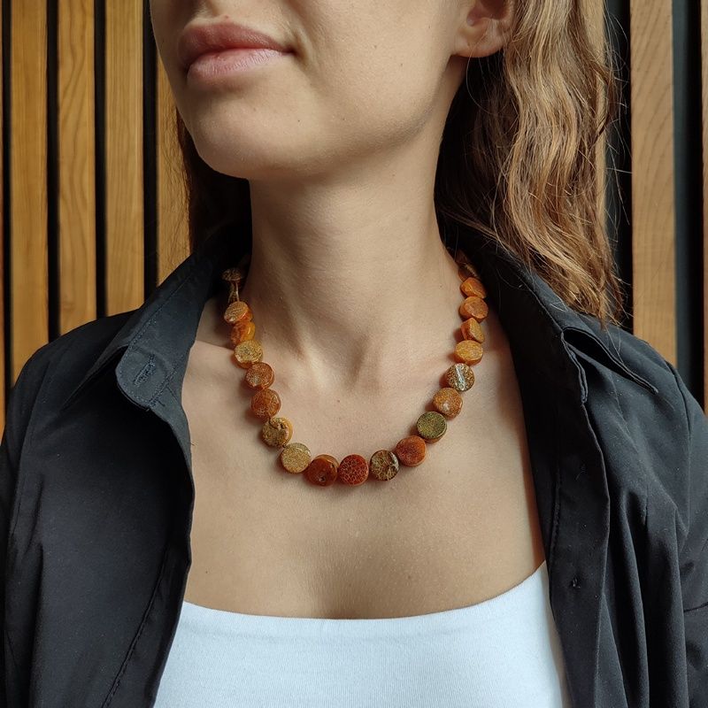 Бусы "Таблетка" из янтаря