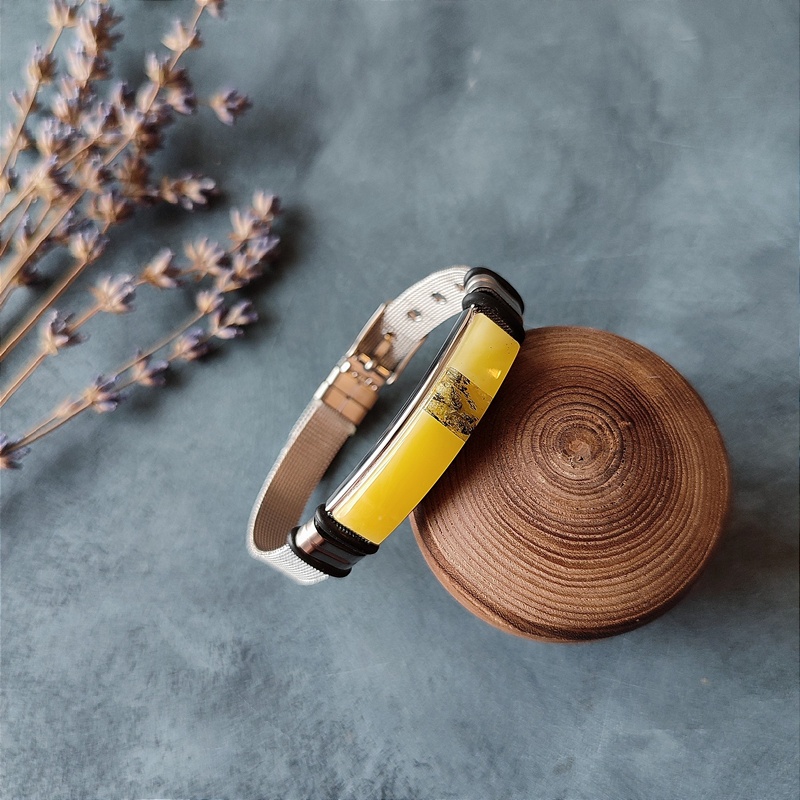 Браслет на метал. ремешке, янтарь 3301519863 (5)