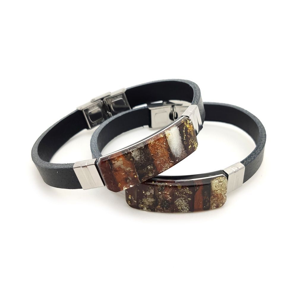 Браслет на кожаном ремешке, Янтарь