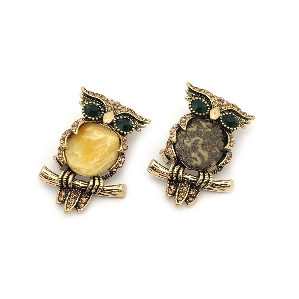 Брошь "Сова Б2" янтарь