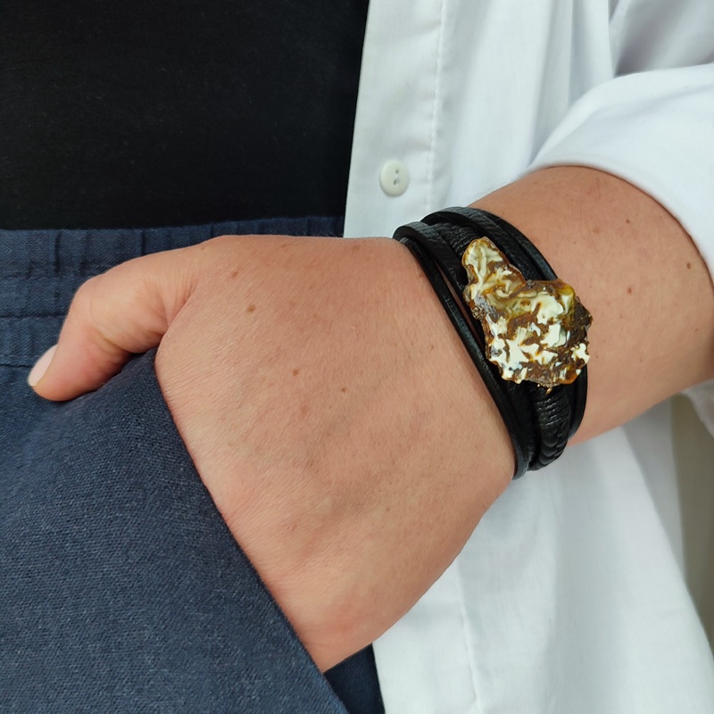 Браслет на кож.  рем.,Янтарь 3041419888 (10)