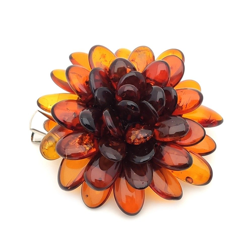 Брошь-зажим "Цветок" янтарь