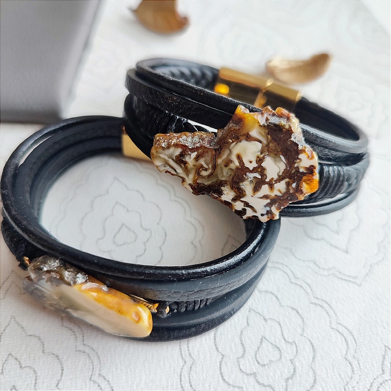 Браслет на кож.  рем.,Янтарь 3041419888 (9)