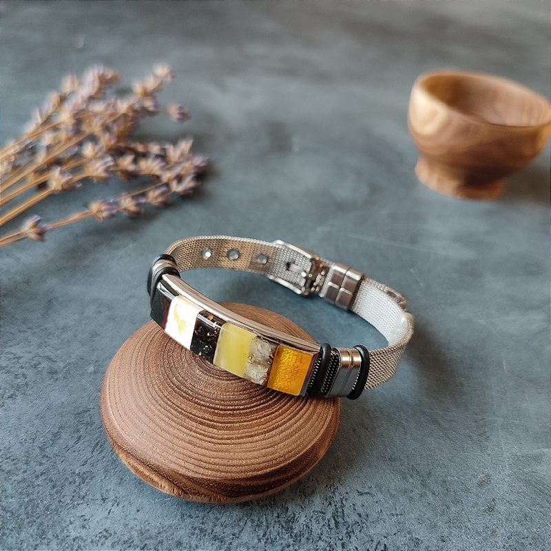 Браслет на метал. ремешке, янтарь 3501519863 (1)