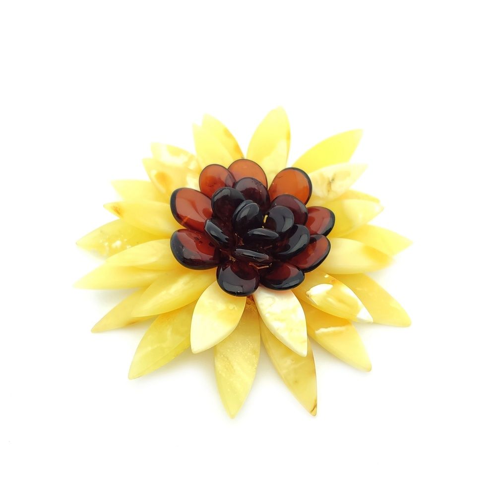 Брошь "Лотос" янтарь