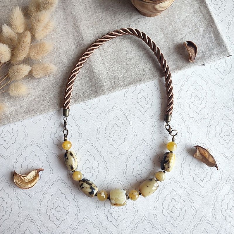 Колье "Бочка" 2 в 1 Янтарь