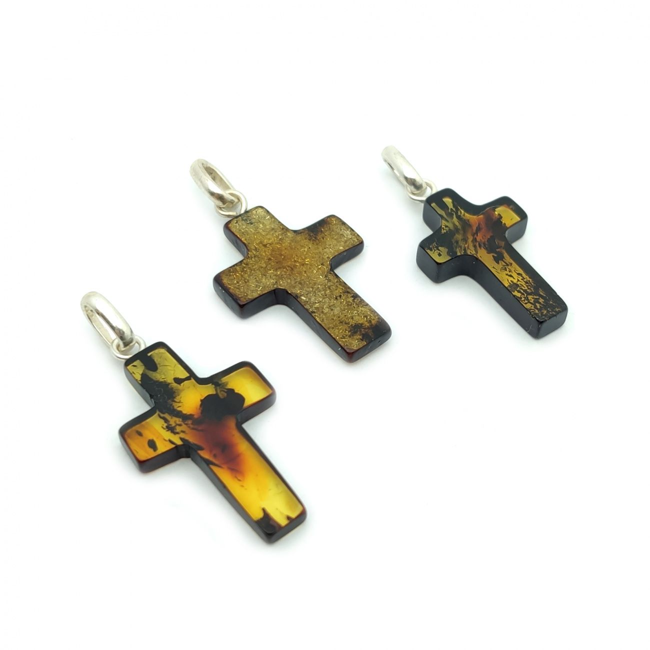 Крестик Янтарь Посеребрение