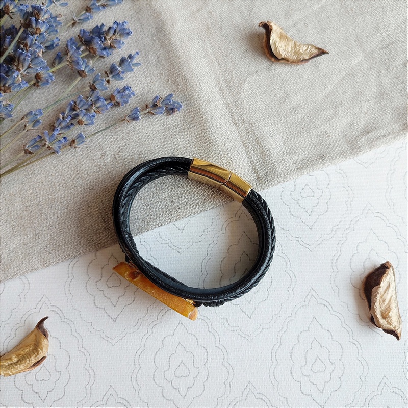 Браслет на кож.  рем.,Янтарь 3041419888 (1)