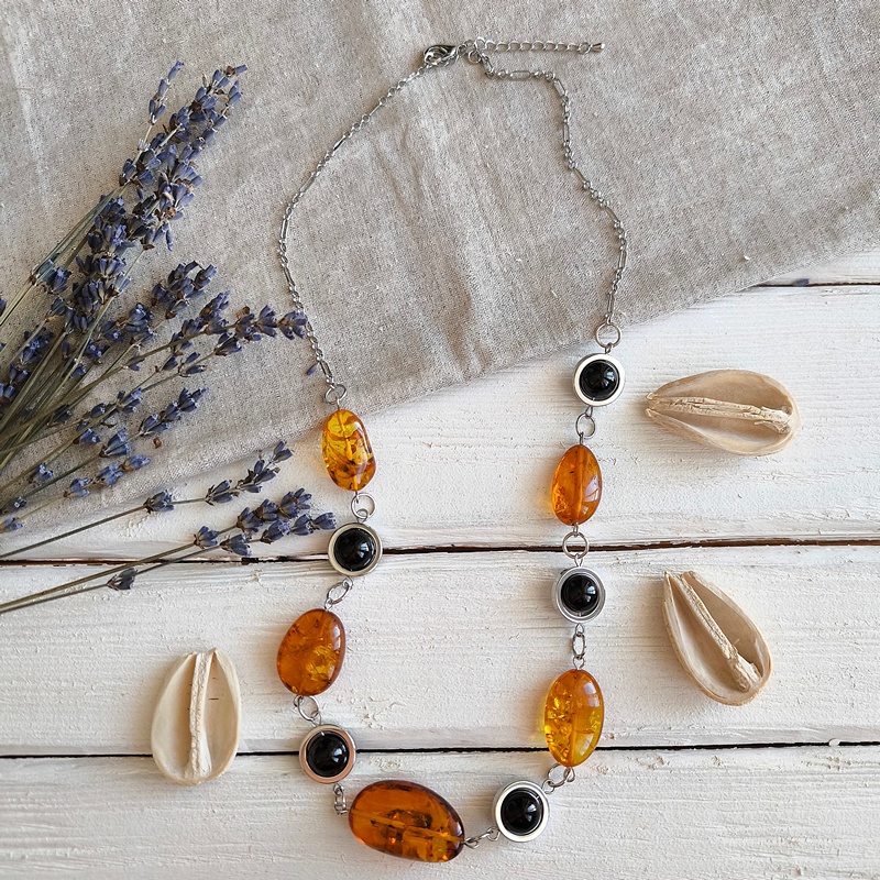 Бусы "Осенний лес" Янтарь