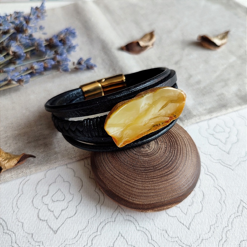 Браслет на кож.  рем.,Янтарь 3041419888 (2)