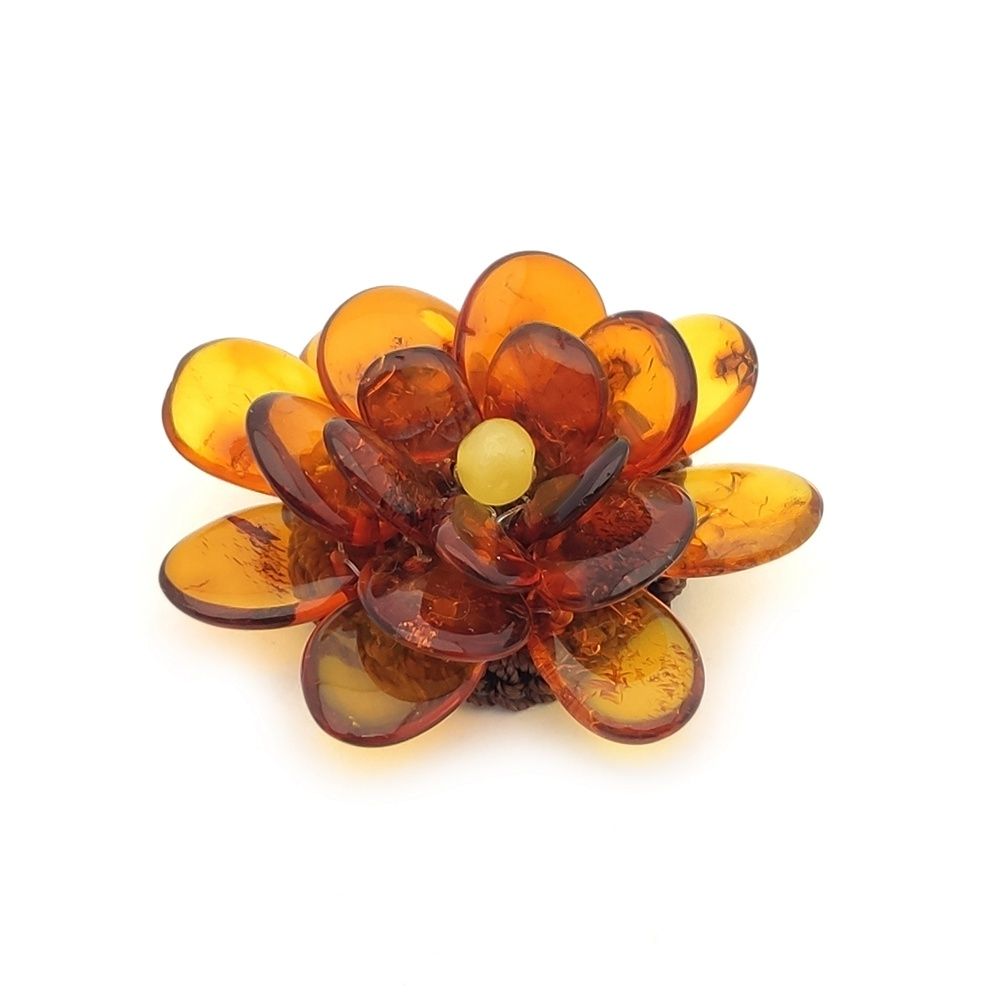 Брошь "Хризантема" Янтарь