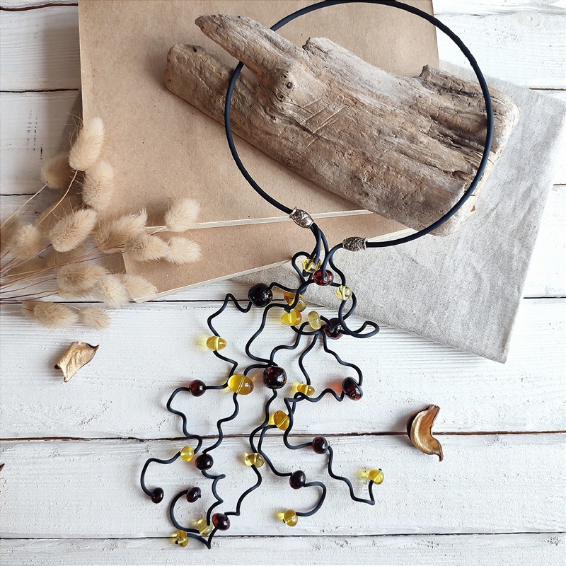 Колье "Водопад" Янтарь