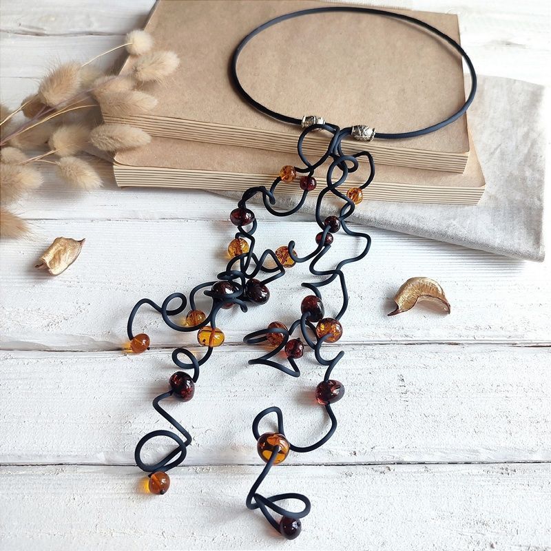 Колье "Водопад" Янтарь