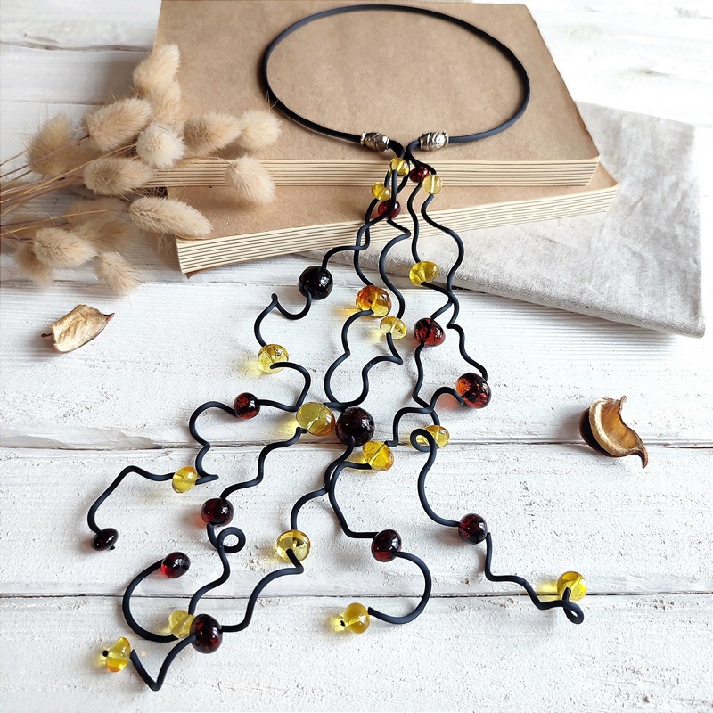 Колье "Водопад" Янтарь