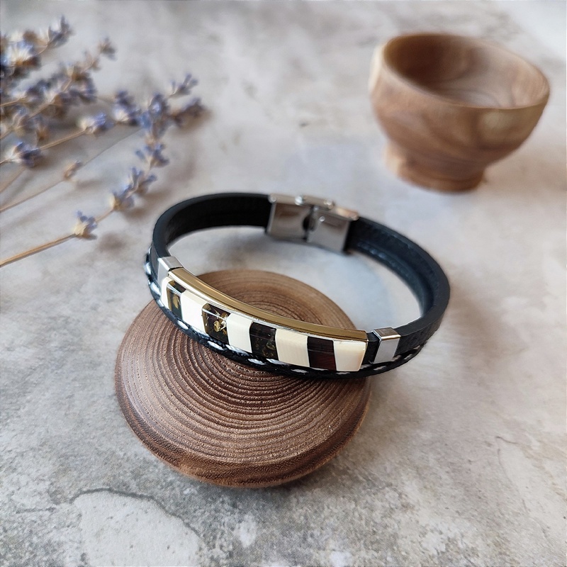 Браслет на кож. ремешке, янтарь 3501419852 (1)