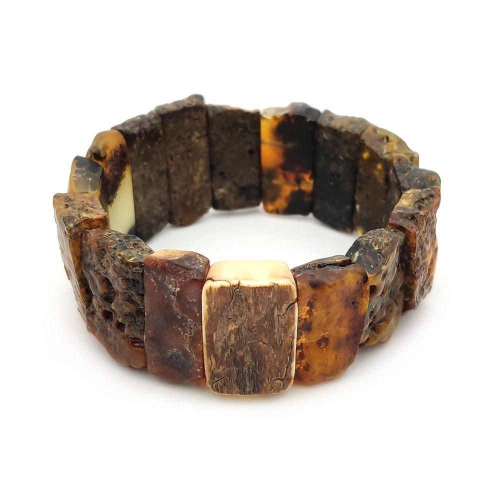 Браслет "Пластина" янтарь, мамонт